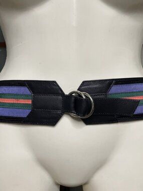 Loulou de Falaise Womens Size Large Cinch Belt Wide Leather Striped Ribbon Trim